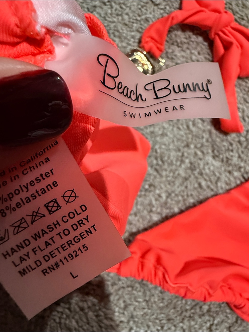 Beach Bunny Neon Coral Triangle Bikini with Gold Embellishments - Picture 12 of 12